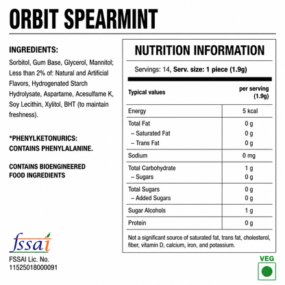 Orbit Spearmint Chewing Gum Imported From USA/UK - Nosh Products