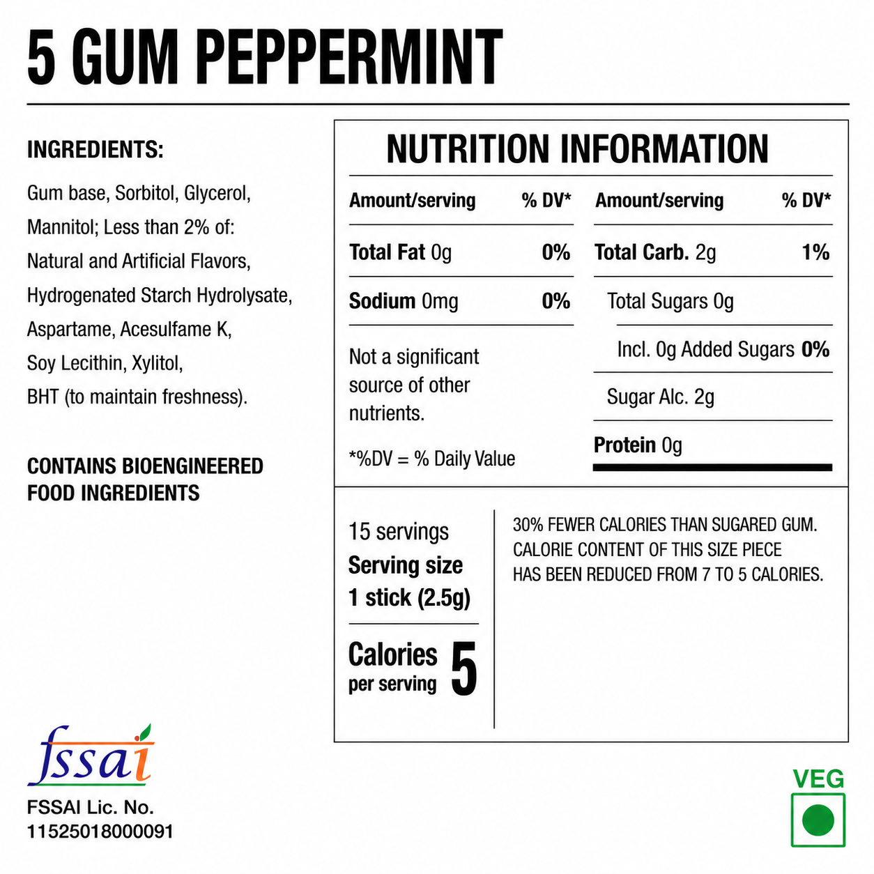 Five Gum Peppermint Chewing Gum Imported From UK - Nosh Products