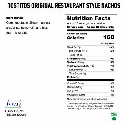 Tostitos Original Restaurant Style Nachos 283gm Imported From USA - Nosh Products