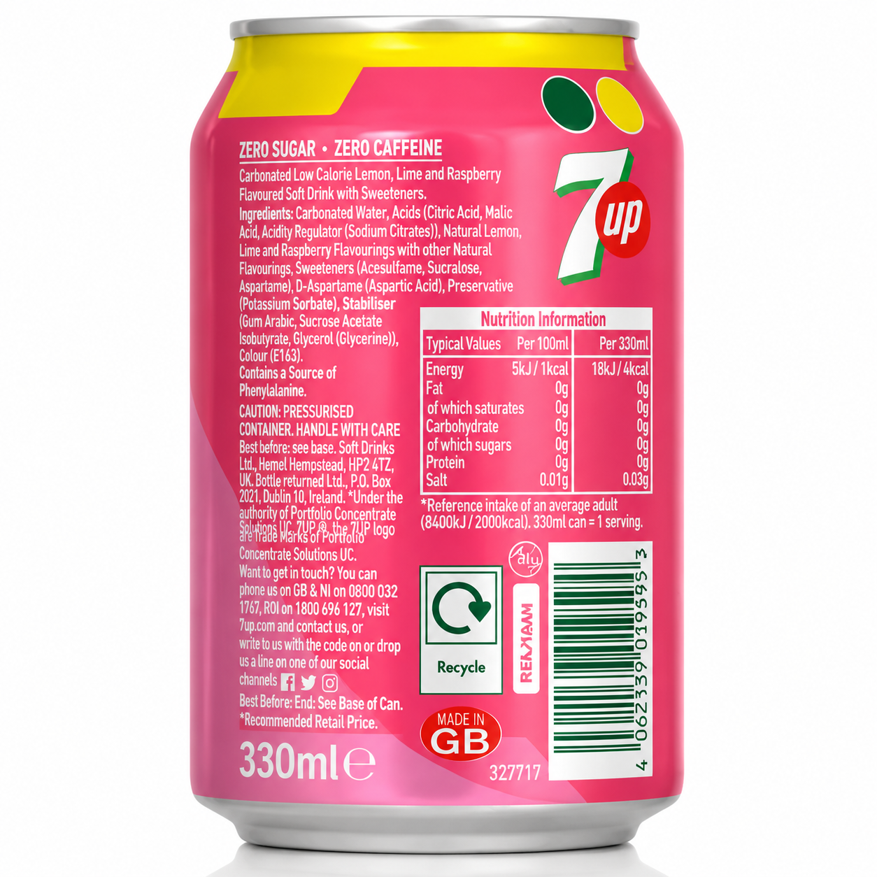 7 Up Pink Lemonade Zero Sugar 330ml Imported From UK - Nosh Products