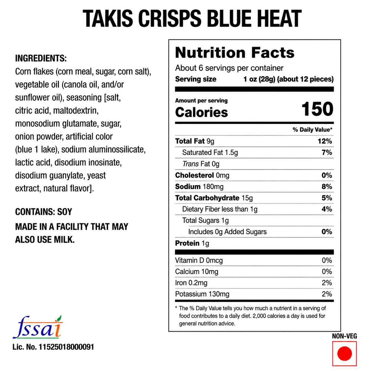 Takis Crisps Blue Heat 155gm Imported From Mexico - Nosh Products