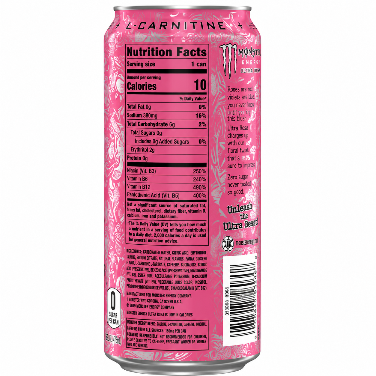 Monster Energy Drink Ultra Rosa Zero Sugar 500ml (Pack Of 4) Imported From UK
