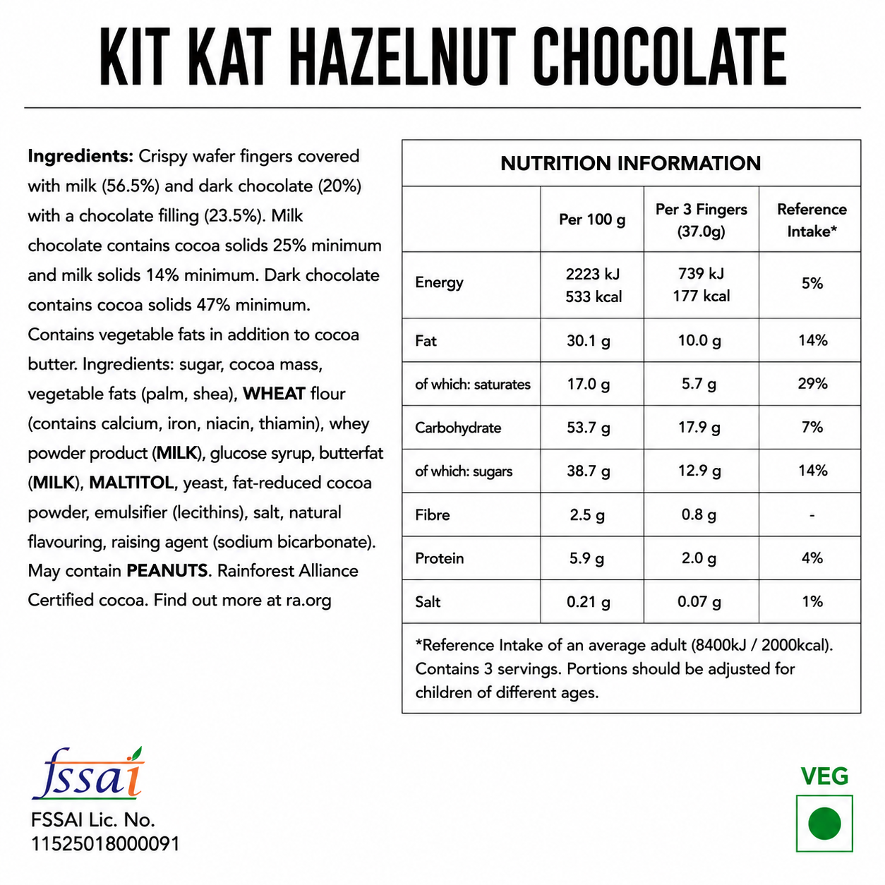 Kit Kat Hazelnut Chocolate 99gm Imported From Europe - Nosh Products