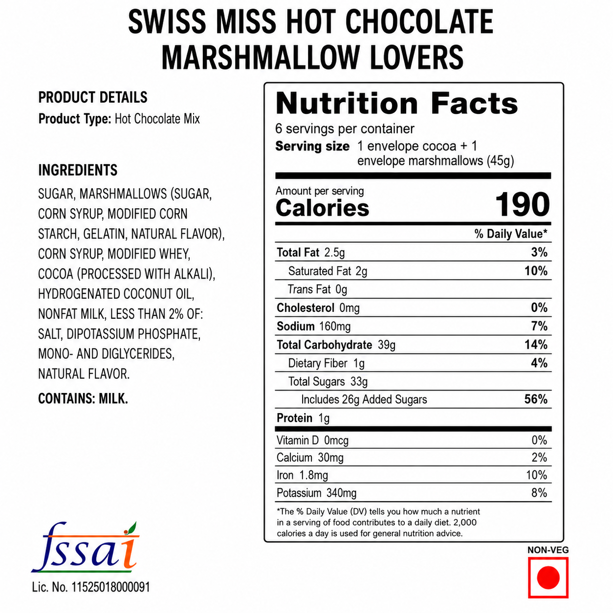 Swiss Miss Hot Chocolate Marshmallow Lovers 272gm Imported From USA - Nosh Products