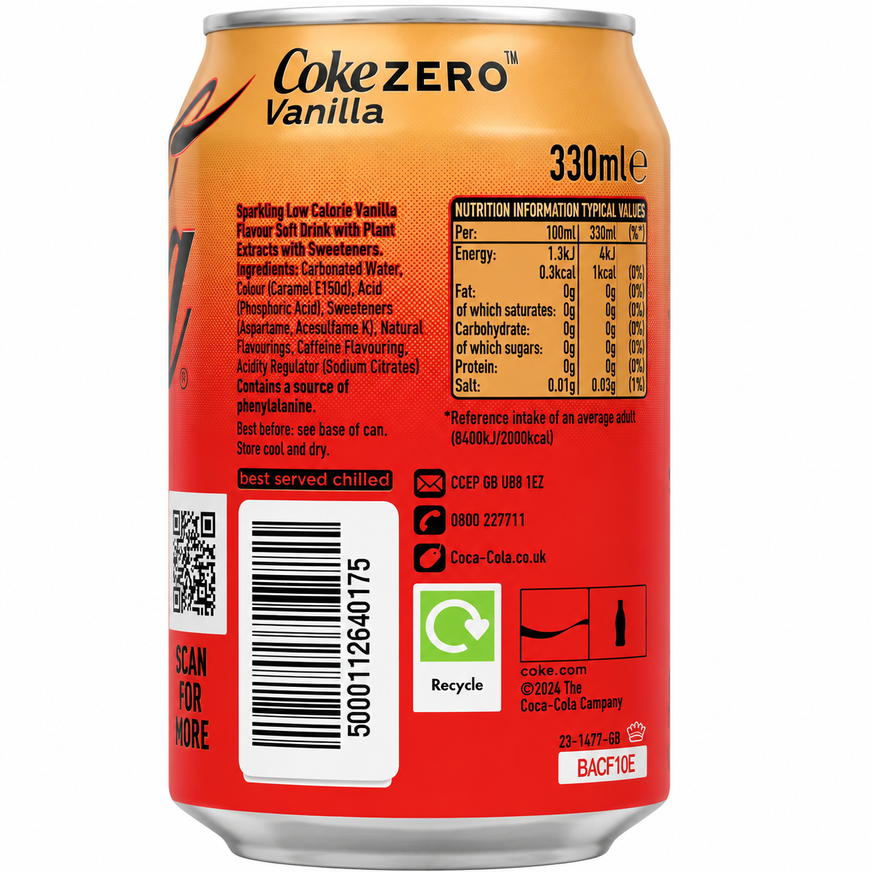 Coke Vanilla Zero Sugar 330ml Imported From UK - Nosh Products