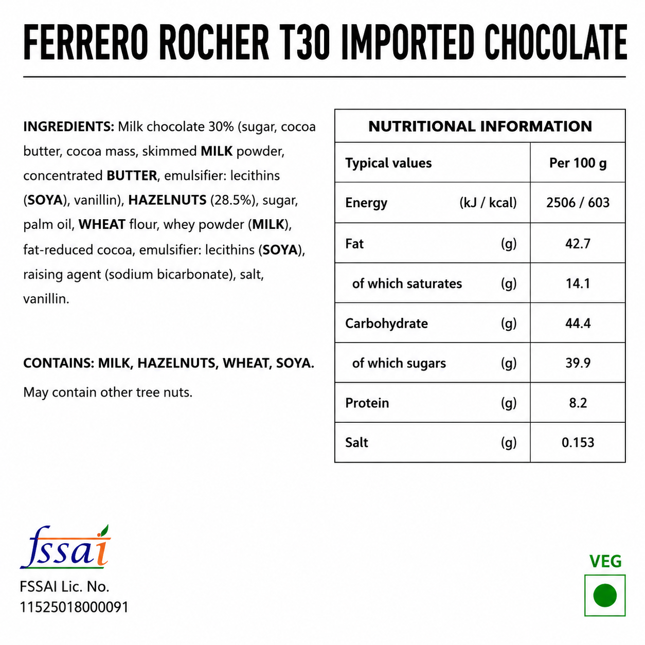 Ferrero Rocher T30 Imported Chocolate Imported From Italy - Nosh Products