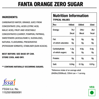 Fanta Orange Zero Sugar 330ml Imported From UK - Nosh Products