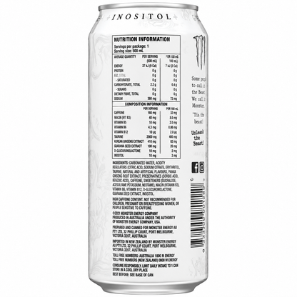 Monster White Energy Drink Zero Sugar 500ml (Pack of 4) Imported From UK - Nosh Products