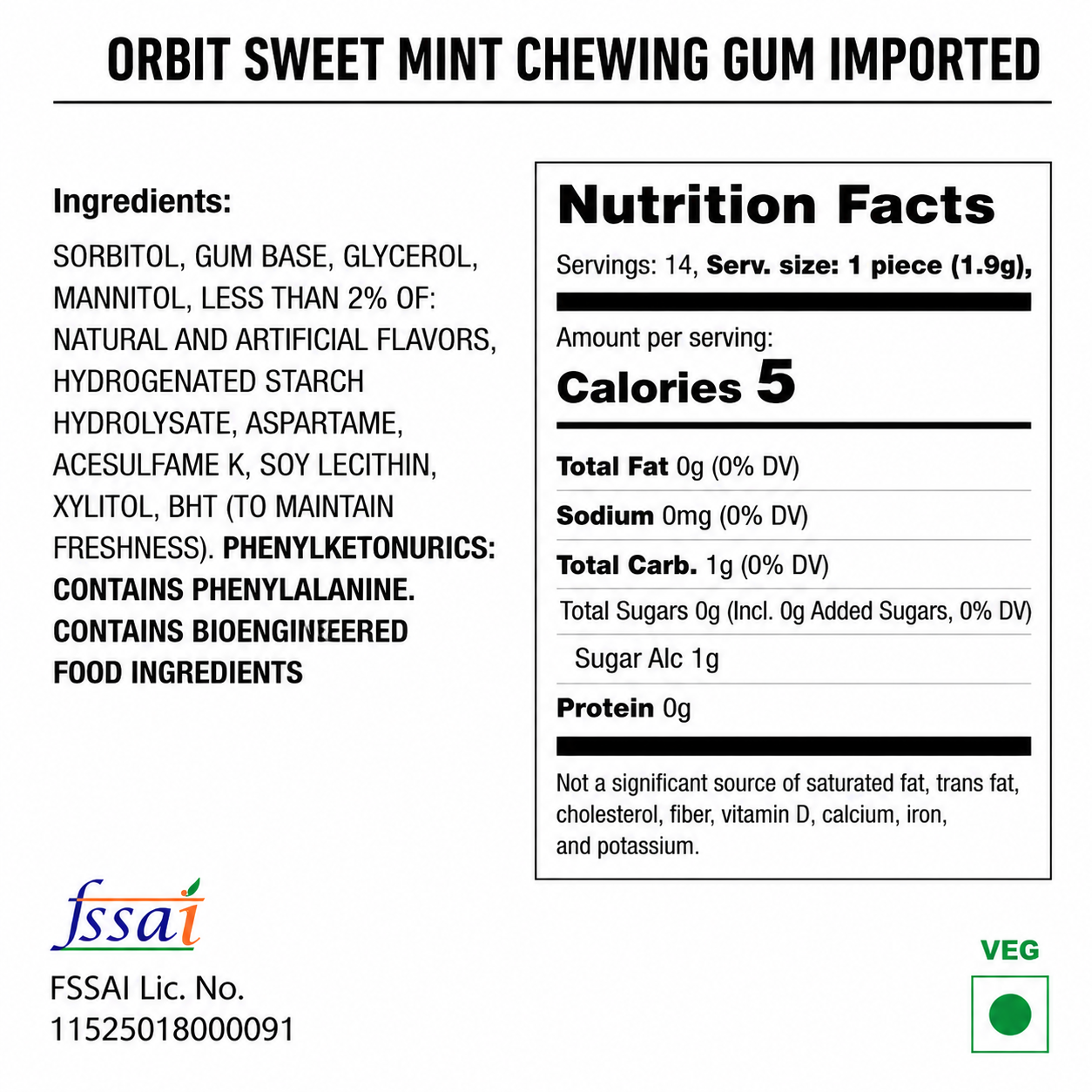 Orbit Sweet Mint Chewing Gum Imported From USA/UK