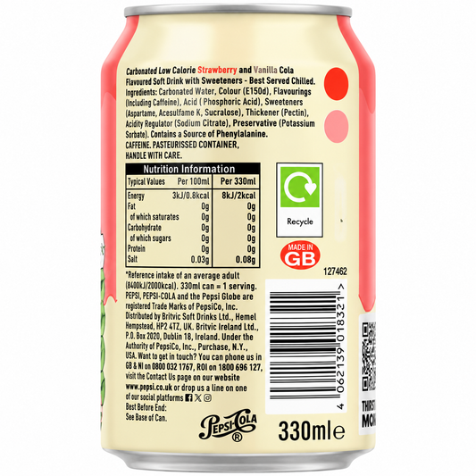 Pepsi Strawberries And Cream Soda Zero Sugar 330ml Imported From UK