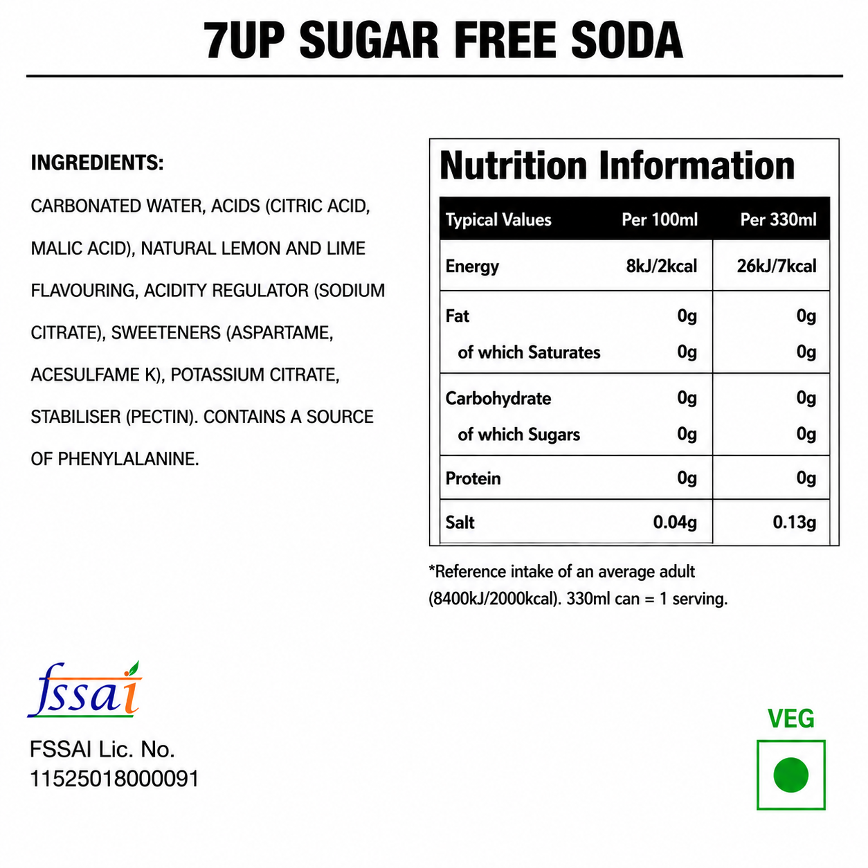 7up Sugar Free Soda 330ml Global Import - Nosh Products
