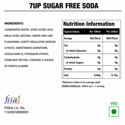 7up Sugar Free Soda 330ml Global Import - Nosh Products