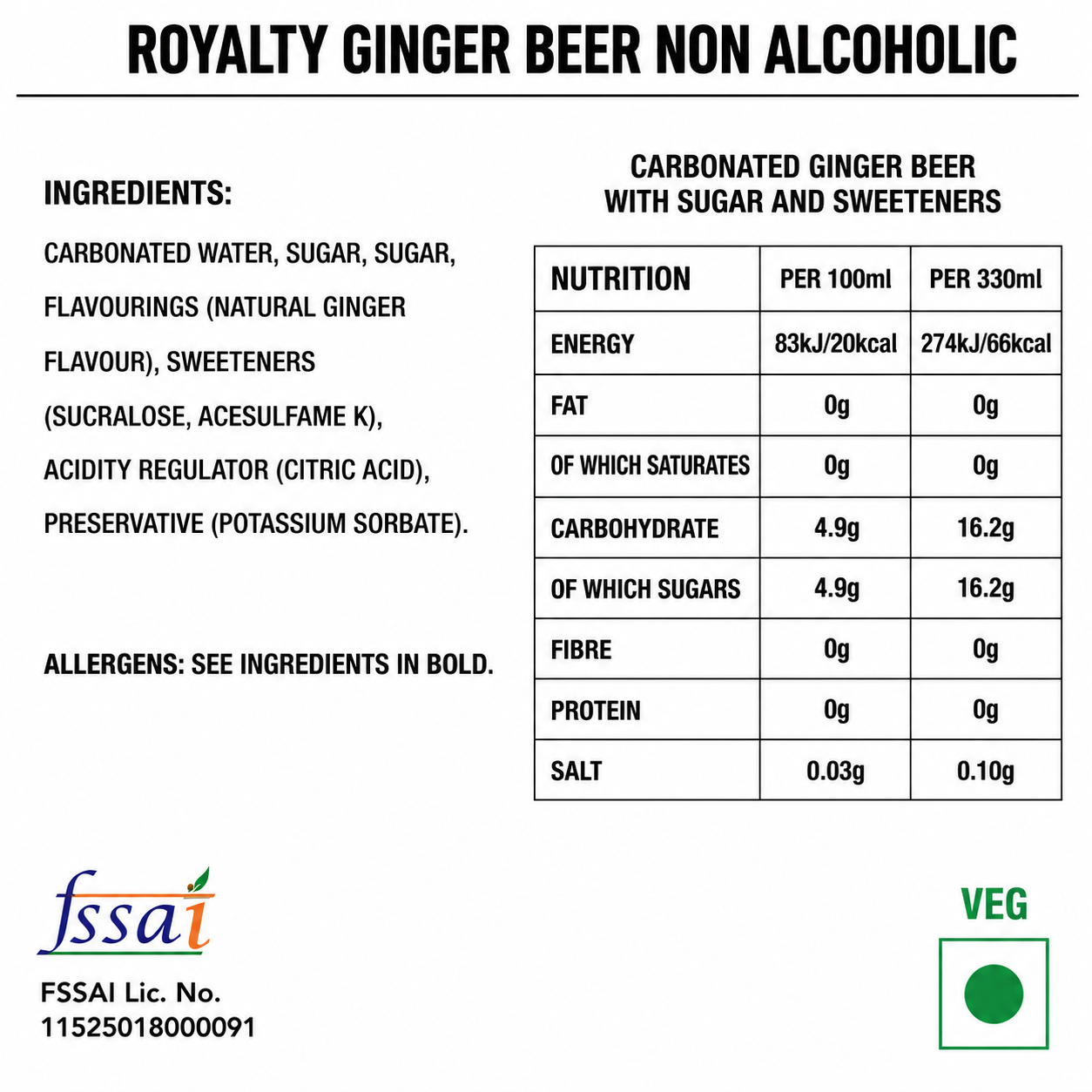 Royalty Ginger Beer Non Alcoholic 330ml Imported From UK - Nosh Products