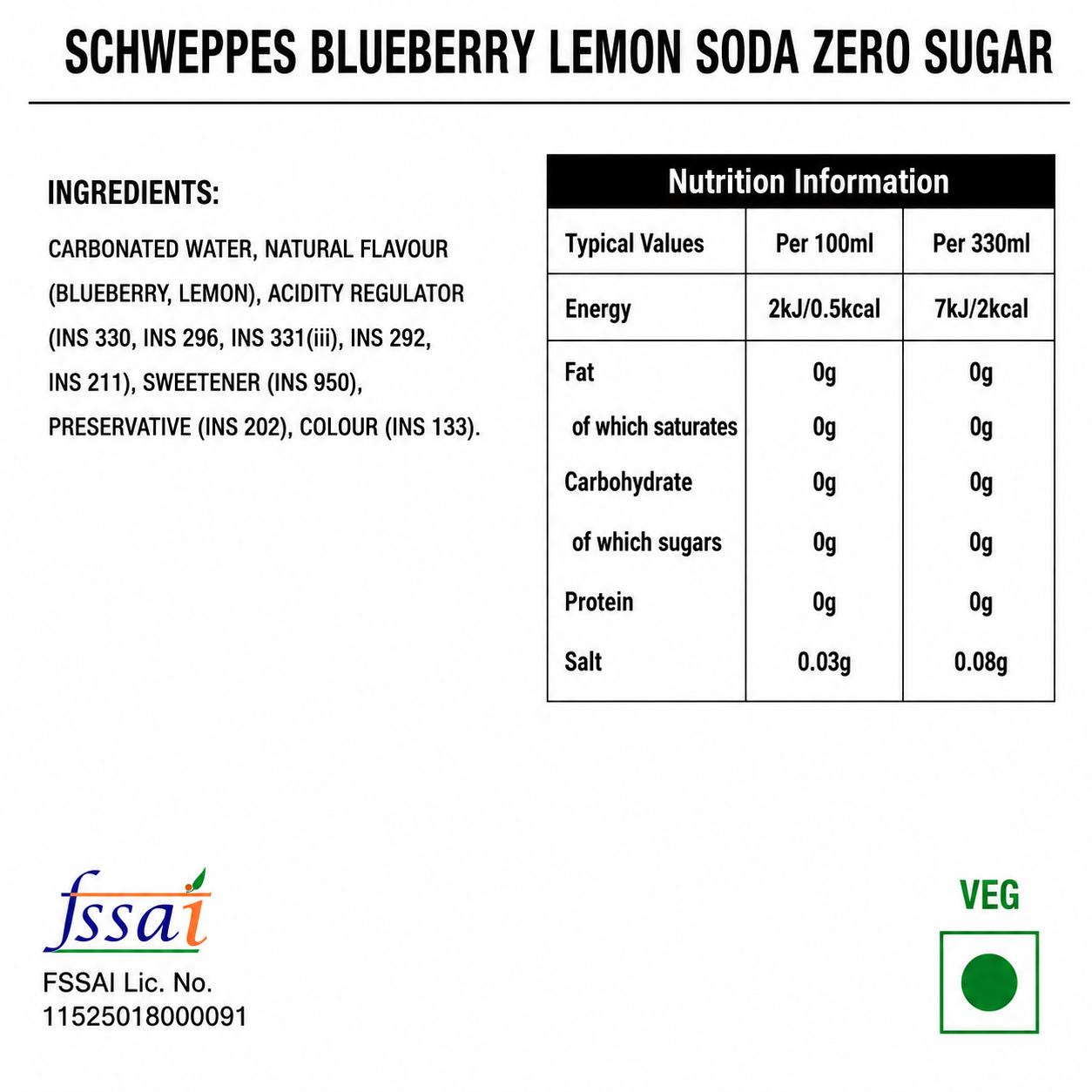 Schweppes Blueberry Lemon Soda Zero Sugar 320ml Imported From UK - Nosh Products
