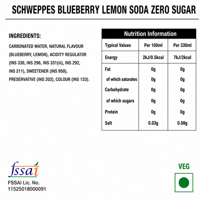 Schweppes Blueberry Lemon Soda Zero Sugar 320ml Imported From UK - Nosh Products