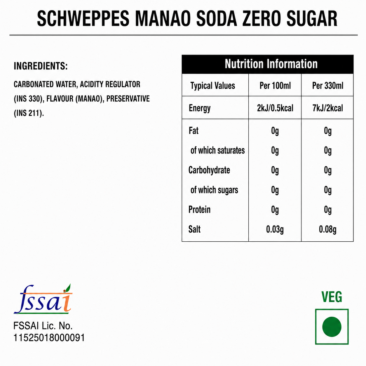 Schweppes Manao Soda Zero Sugar 320ml Imported From UK - Nosh Products