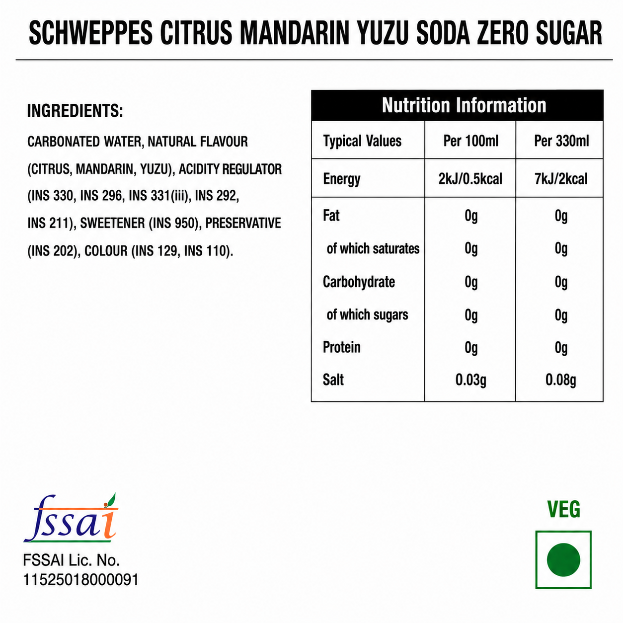 Schweppes Citrus Mandarin Yuzu Soda Zero Sugar 320ml Imported From UK - Nosh Products