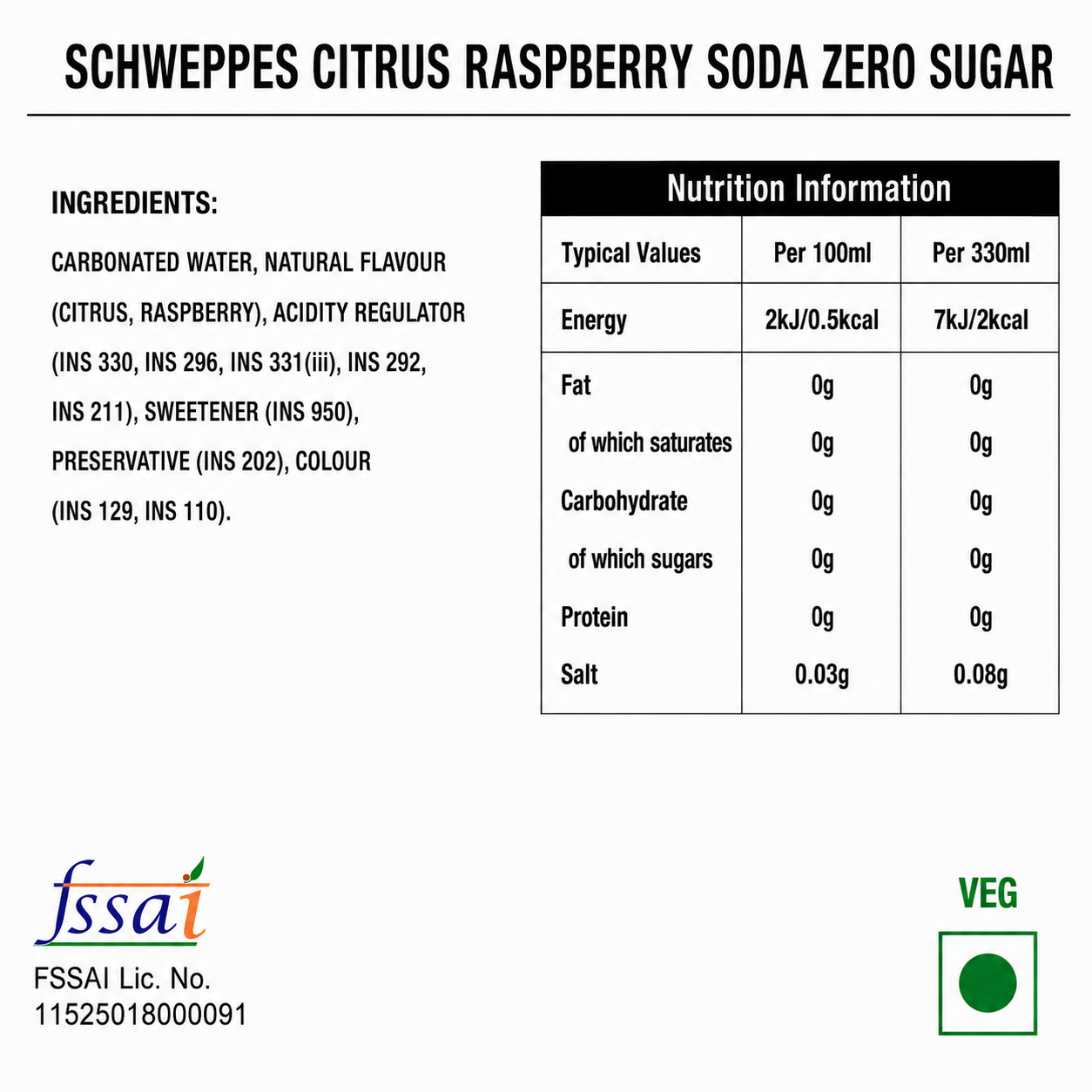 Schweppes Citrus Raspberry Soda Zero Sugar 320ml Imported From UK - Nosh Products