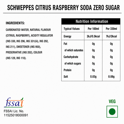 Schweppes Citrus Raspberry Soda Zero Sugar 320ml Imported From UK - Nosh Products