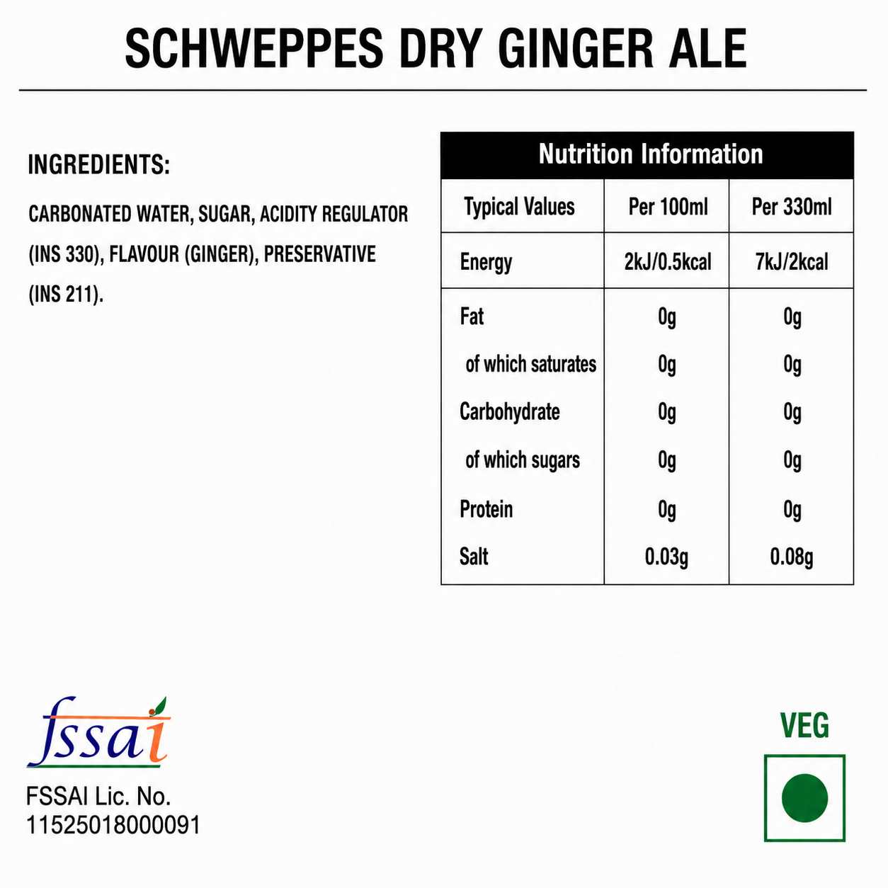 Schweppes Dry Ginger Ale 330ml Imported From Asia - Nosh Products