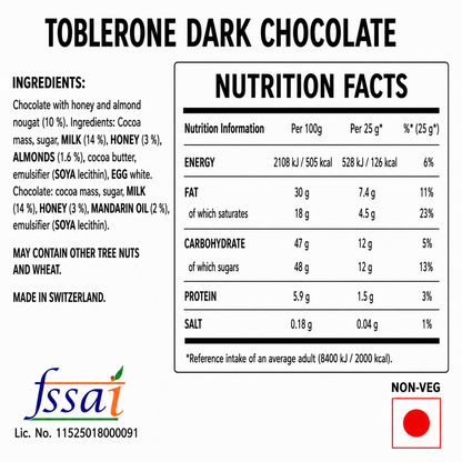 Toblerone Dark Chocolate 100gm Imported From Switzerland - Nosh Products