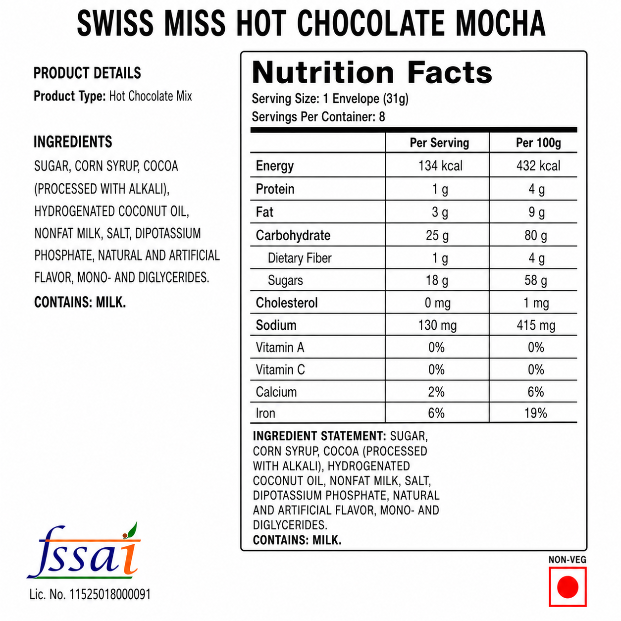 Swiss Miss Hot Chocolate Mocha 248gm Imported From USA - Nosh Products