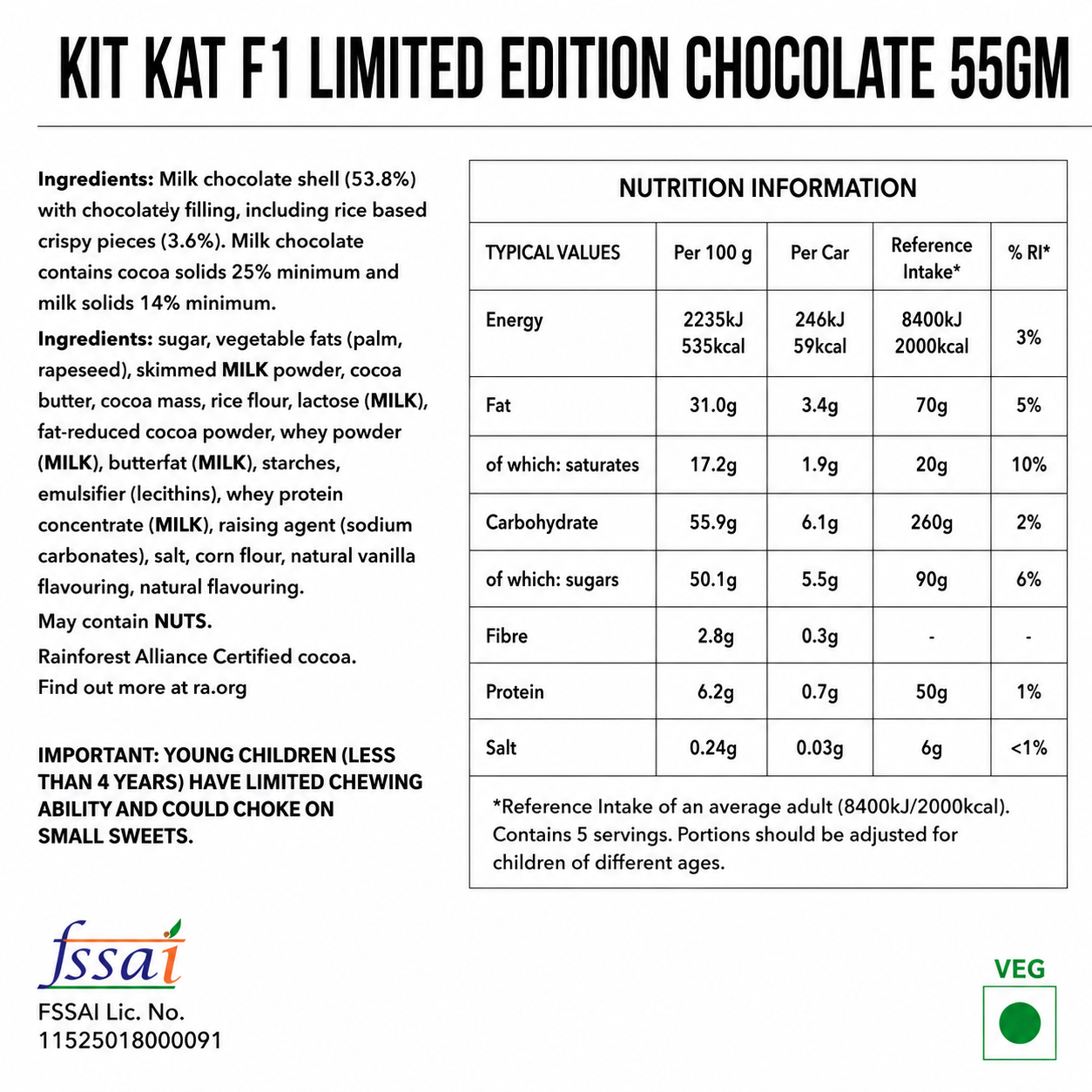 Kit Kat F1 Limited Edition Chocolate 55gm Imported From UK