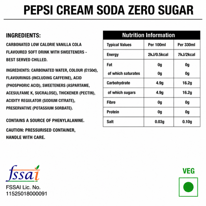 Pepsi Cream Soda Zero Sugar 330ml Imported From UK