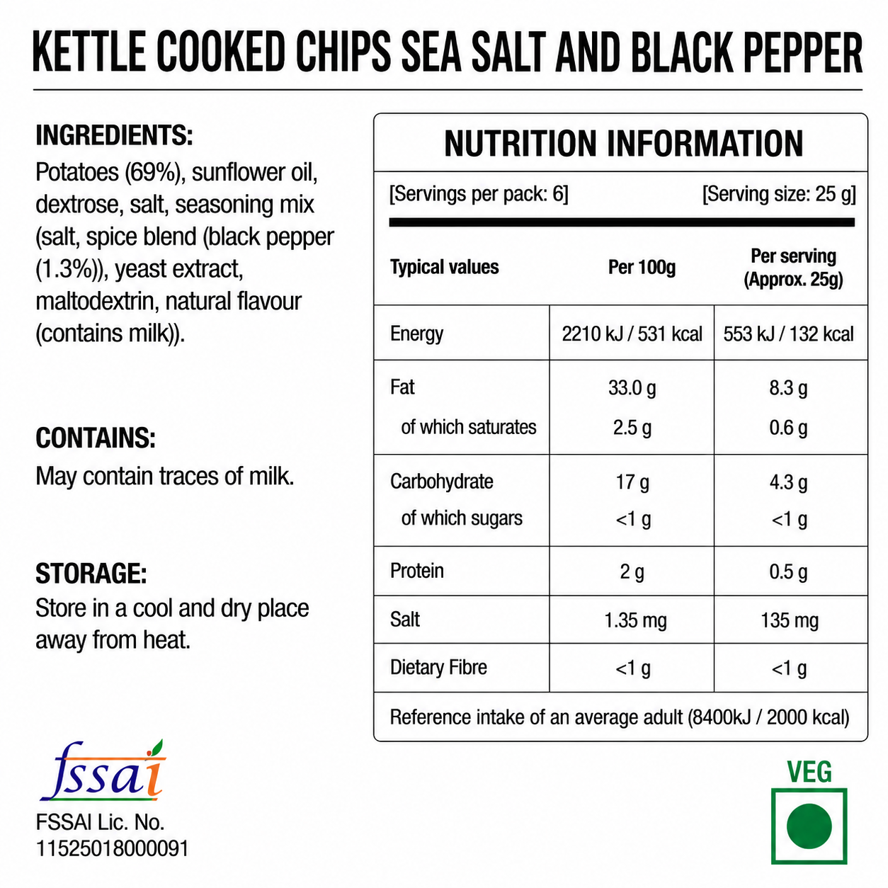 Kettle Cooked Chips Sea Salt And Black Pepper 150gm Imported From Denmark
