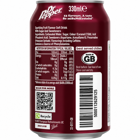 Dr Pepper Soda 330ml Imported From USA/UK - Nosh Products