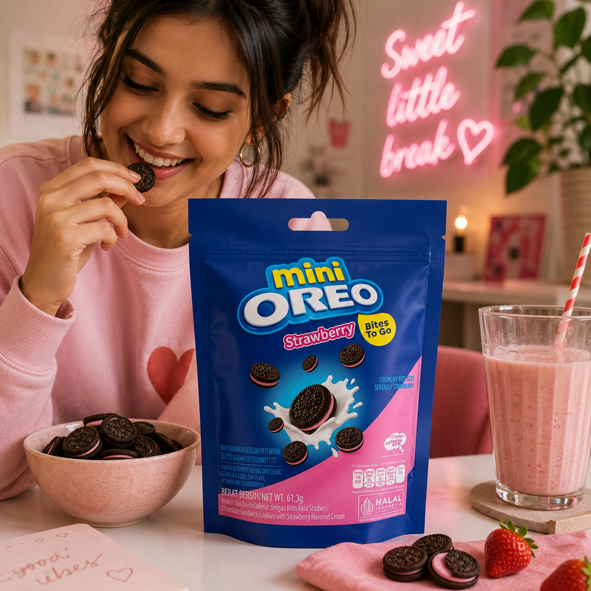 Oreo Mini Cookies Strawberry Cup 58gm Imported From Asia - Nosh Products