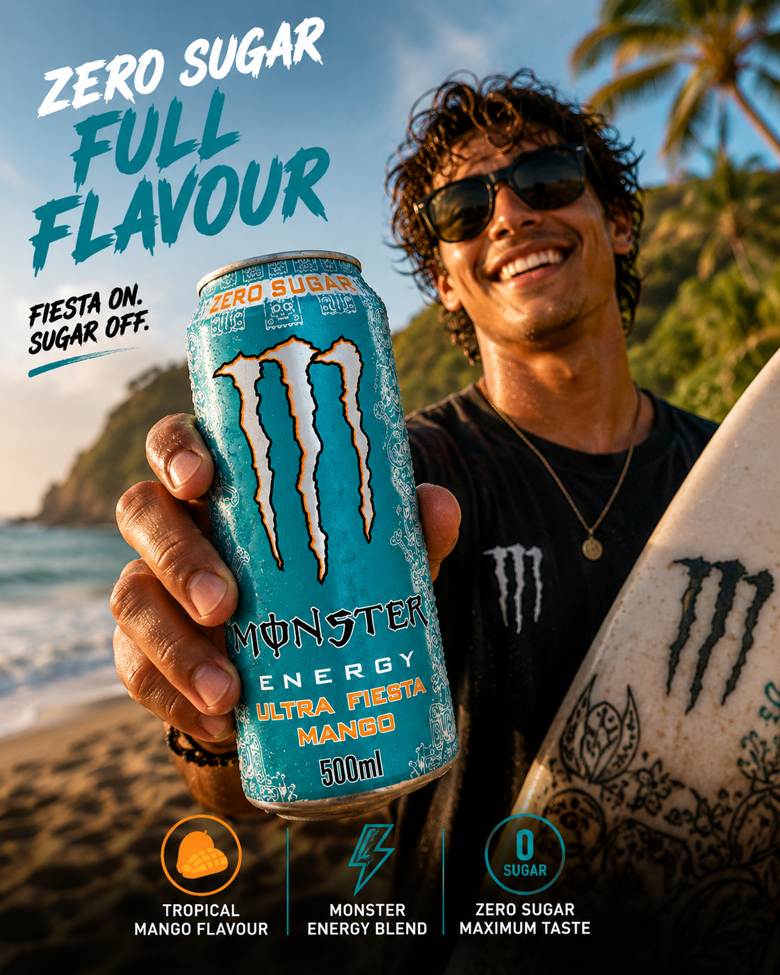 Monster Energy Drink Ultra Fiesta Mango Zero Sugar 500ml(Pack Of 4) Imported From UK - Nosh Products
