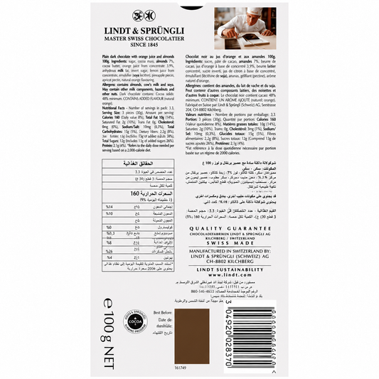 Lindt Excellence Orange Dark Chocolate 100gm Global Import