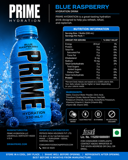 Prime Hydration Blue Raspberry 500ml Imported From USA - Nosh Products