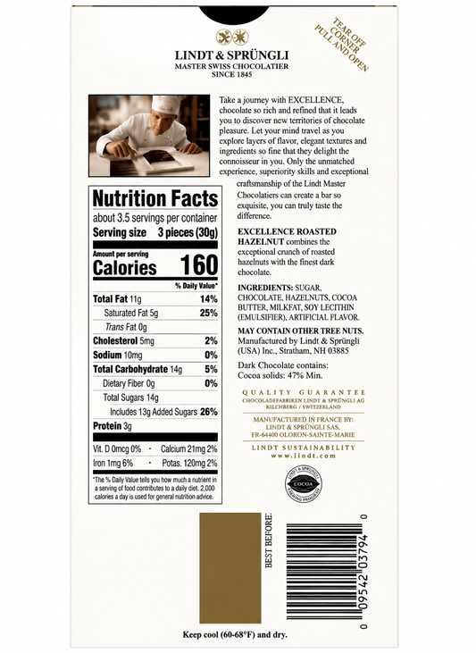 Lindt Excellence Roasted Hazelnut Dark Chocolate 100gm Global Import