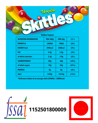 Skittles Tropical Candy 136gm - Nosh Products