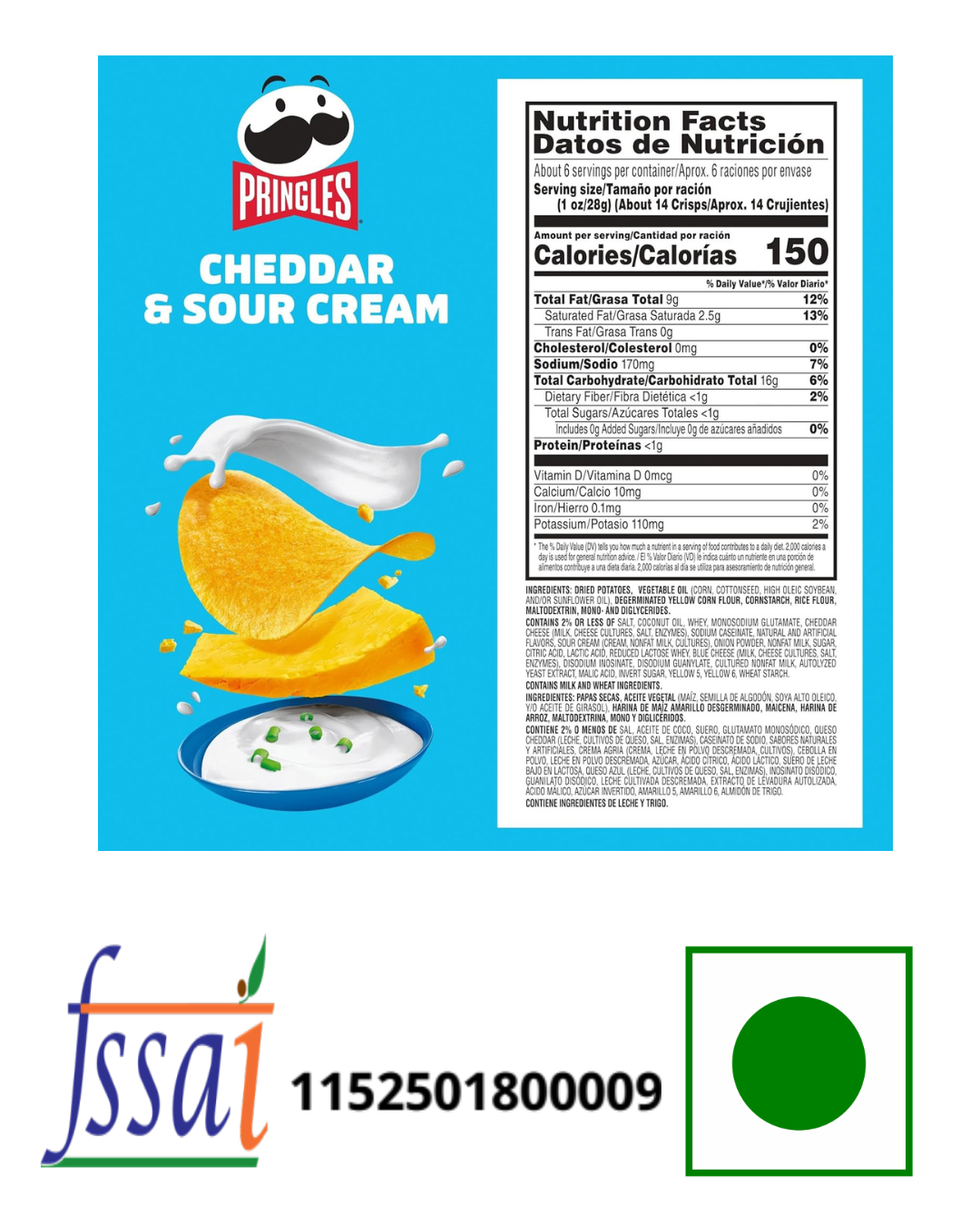 Pringles Sour Cream And Cheddar Chips 158gm - Nosh Products