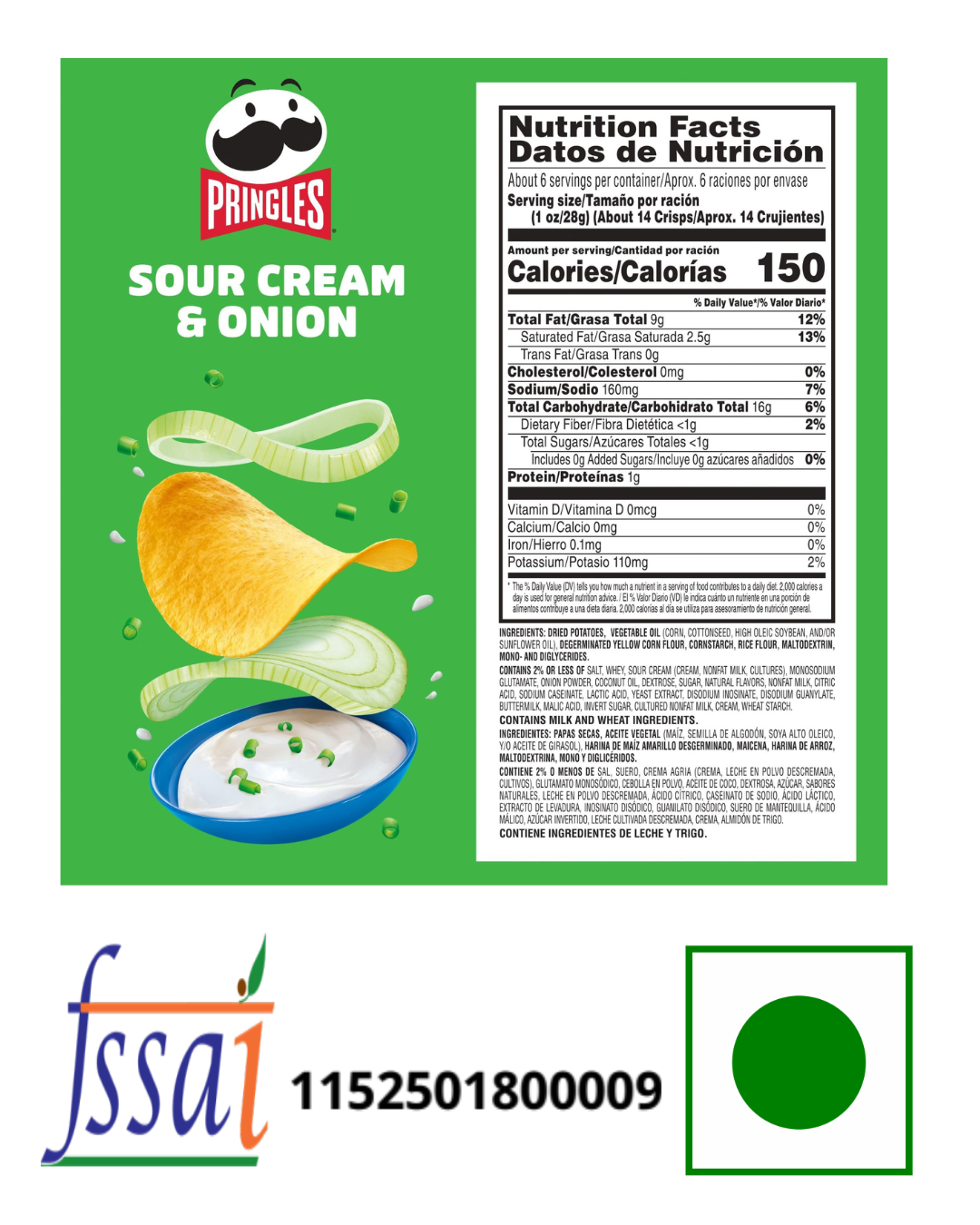 Pringles Sour Cream And Onion Chips 158gm - Nosh Products