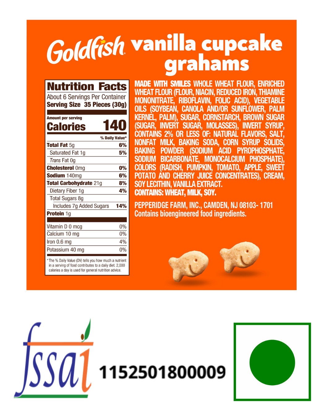 Pepperidge Farm Goldfish Baked Crackers Vanilla Cupcake 187gm - Nosh Products