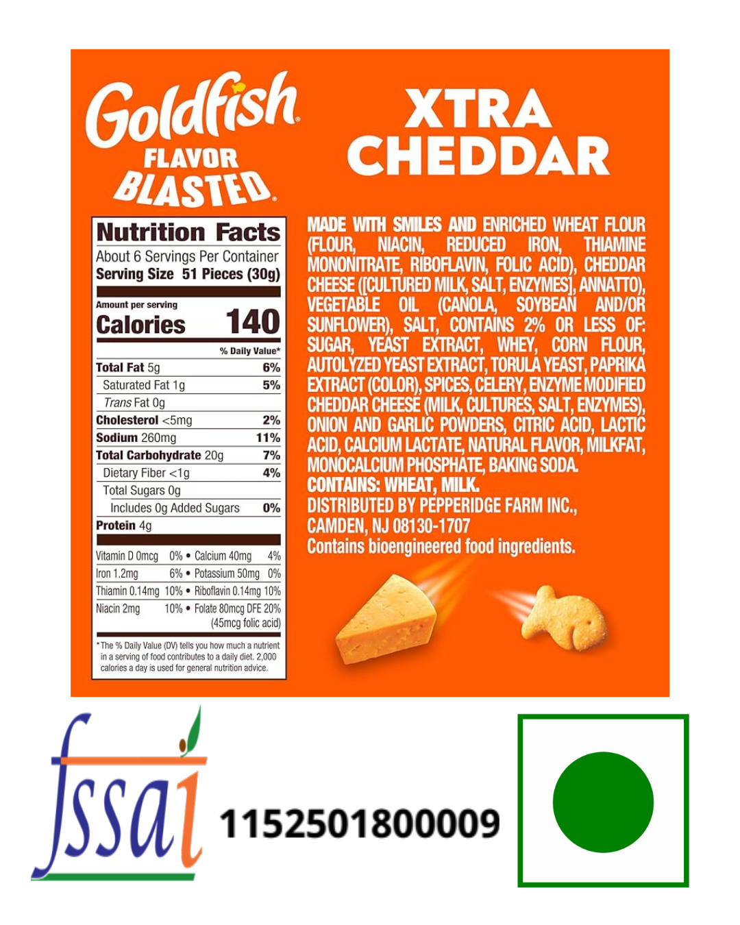 Pepperidge Farm Goldfish Baked Crackers Xtra Cheddar 187gm - Nosh Products