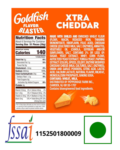 Pepperidge Farm Goldfish Baked Crackers Xtra Cheddar 187gm - Nosh Products