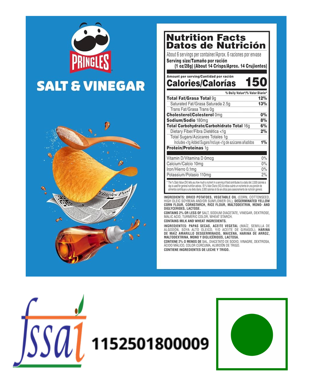 Pringles Salt And Vinegar Chips 158gm - Nosh Products
