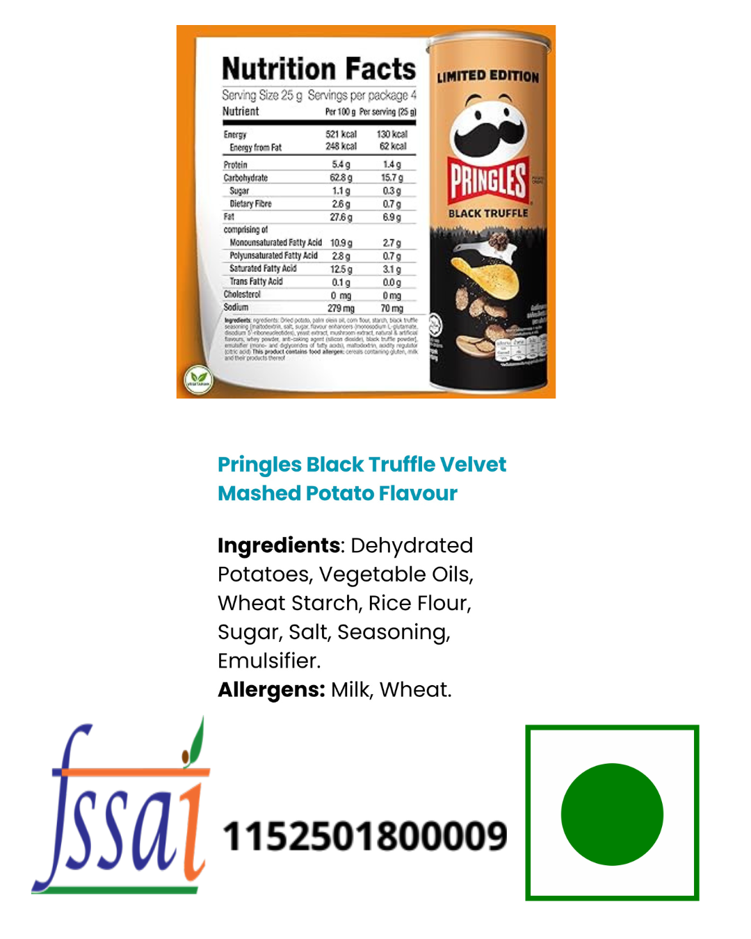 Pringles Black Truffle Velvet Mashed Potatoes Chips 110gm - Nosh Products