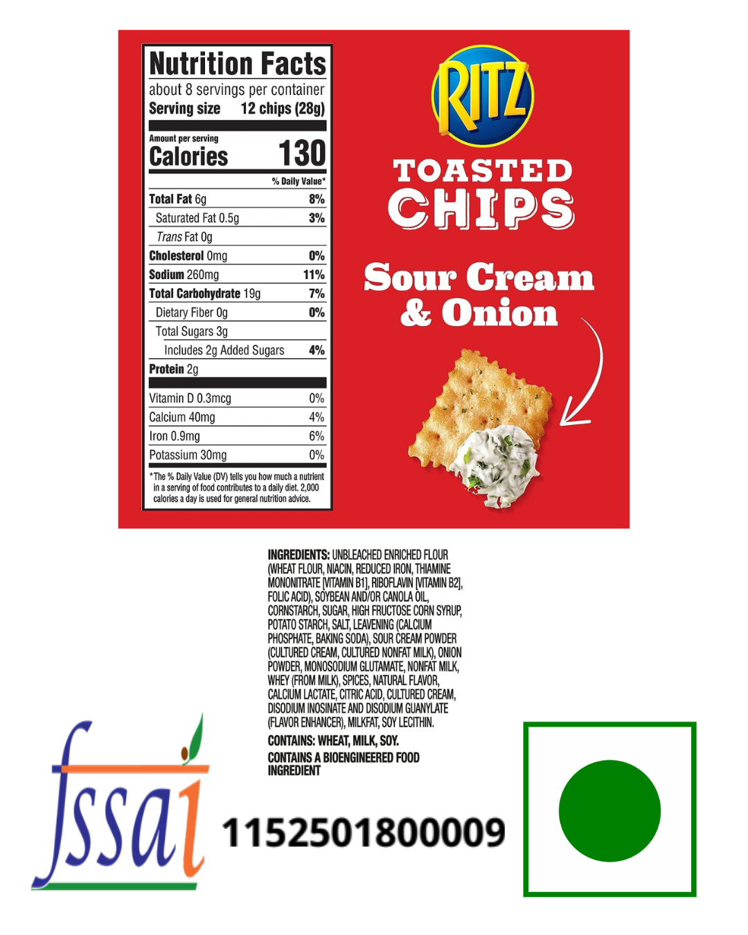 Ritz Toasted Chips Sour Cream And Onion 229gm - Nosh Products