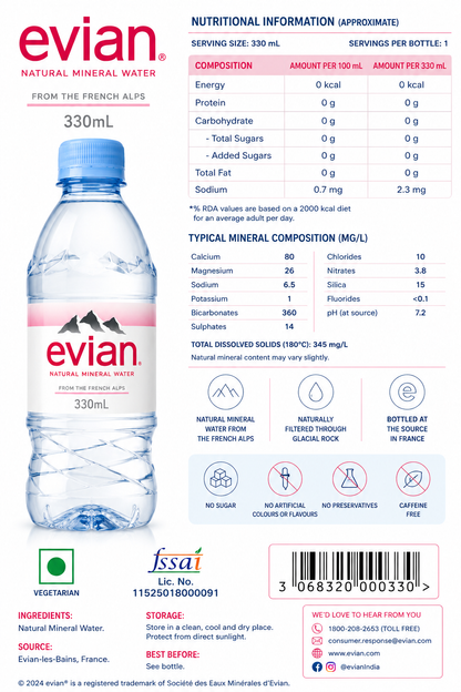 Evian Water 330ml Imported From France - Nosh Products