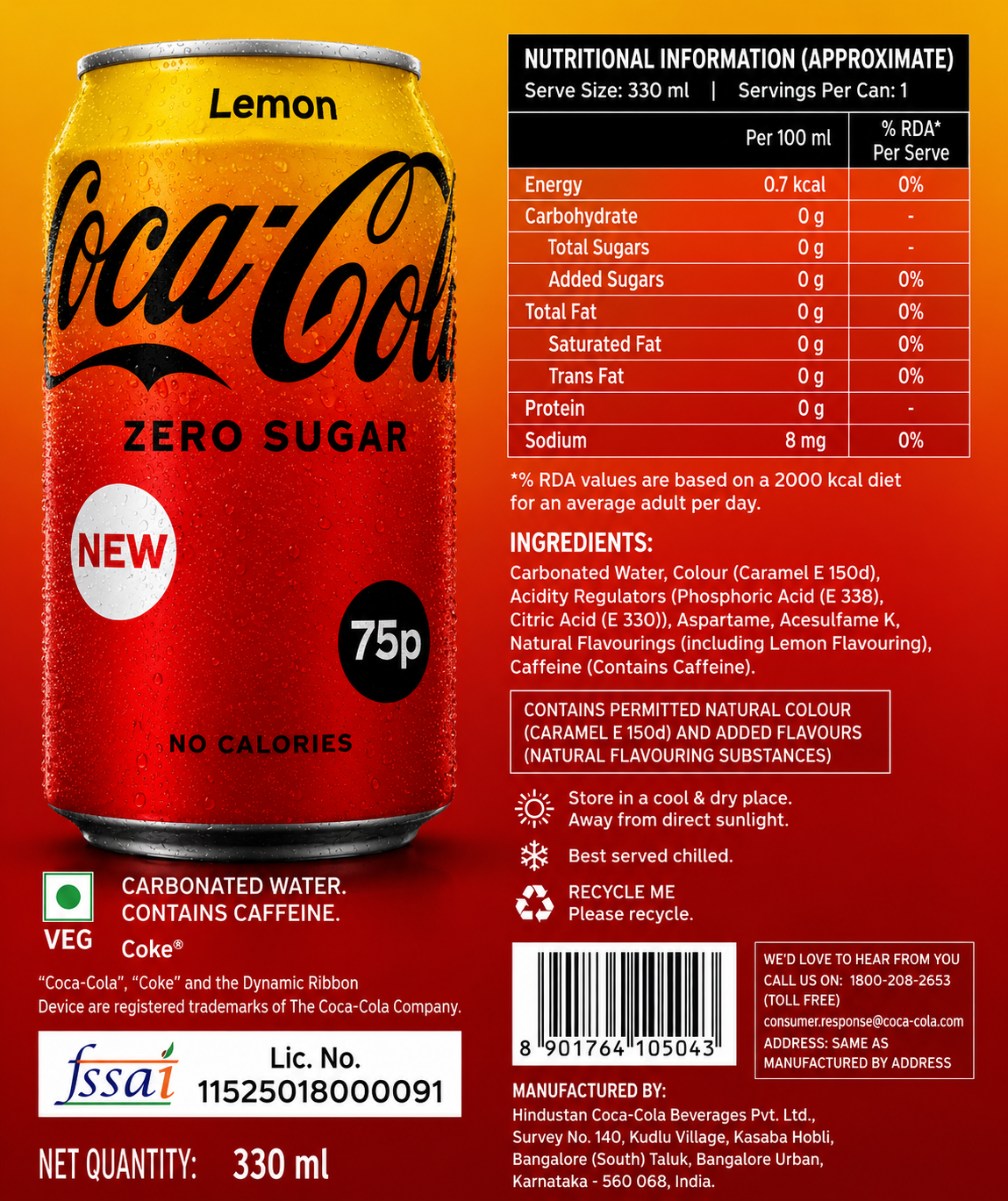 Coke Lemon Zero Sugar 330ml  Imported From UK - Nosh Products