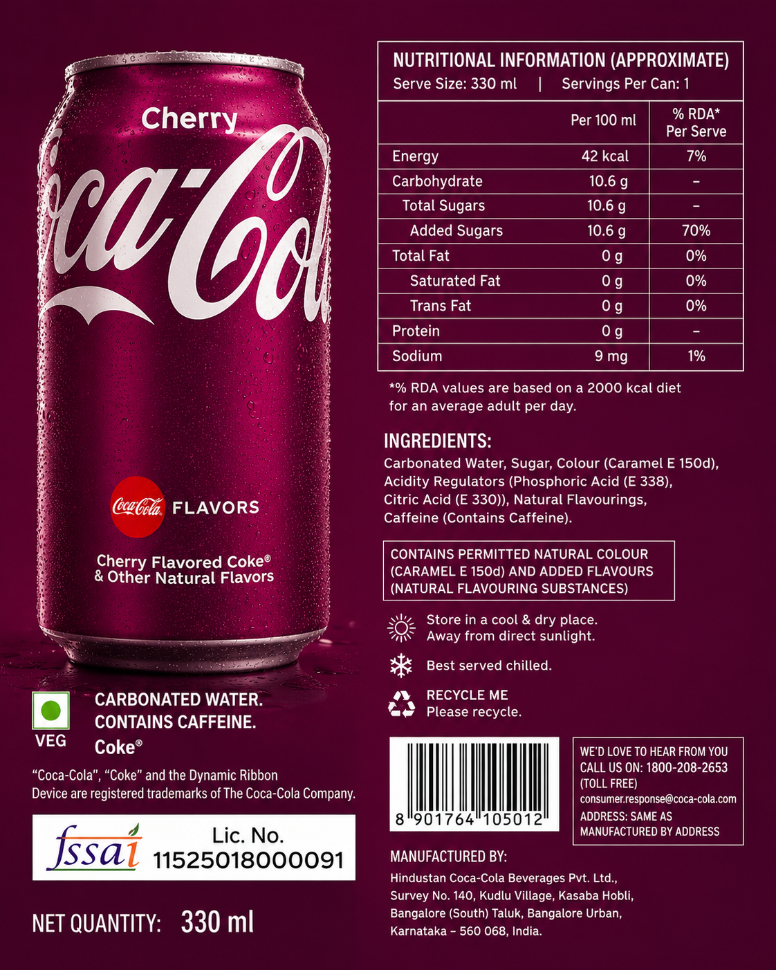 Coke Cherry 330ml Imported From UK - Nosh Products