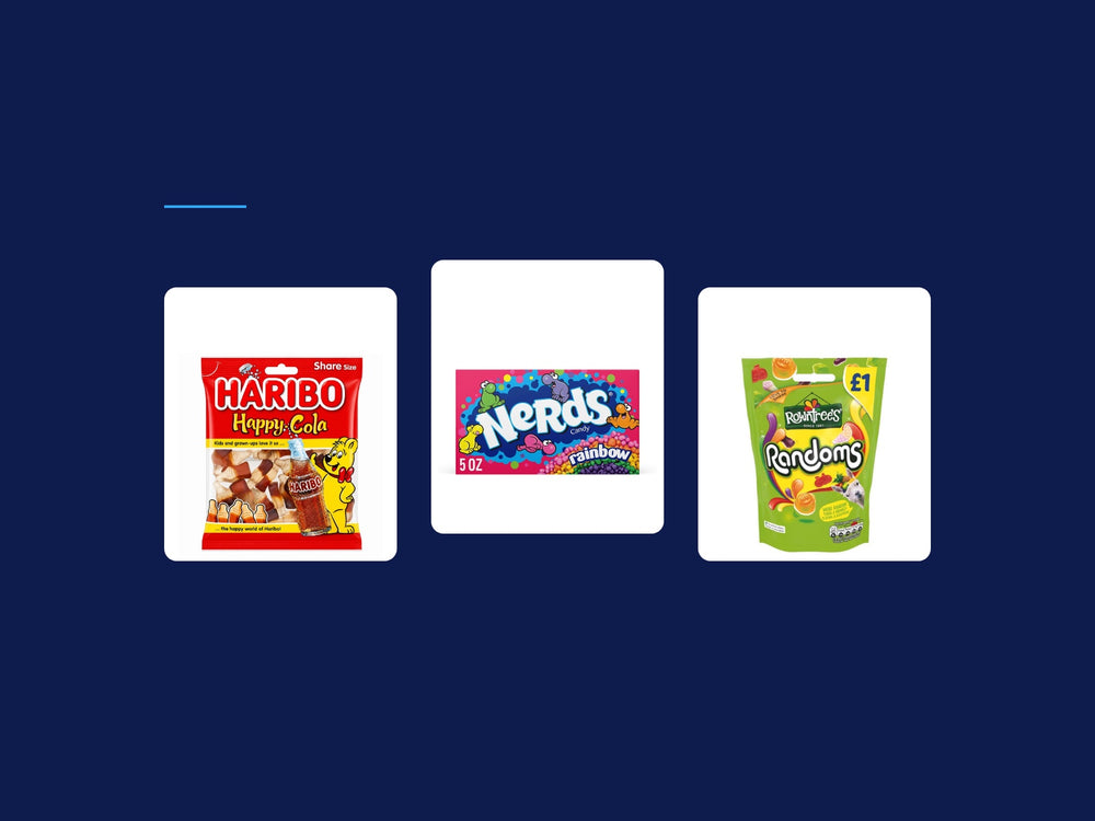 Selection of imported candy packs available from Nosh