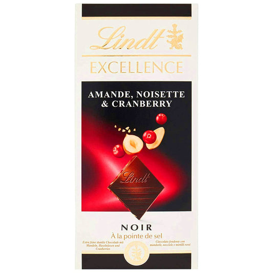 LINDT EXCELLENCE ALMOND,HAZELNUT AND CRANBERRY (100GM)