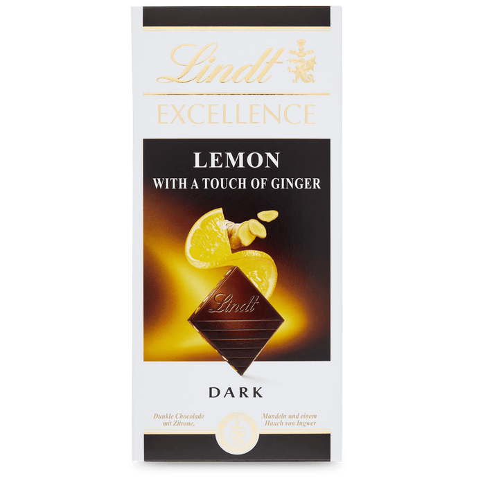 LINDT EXCELLENCE LEMON WITH TOUCH OF GINGER DARK (100GM) - Nosh Products